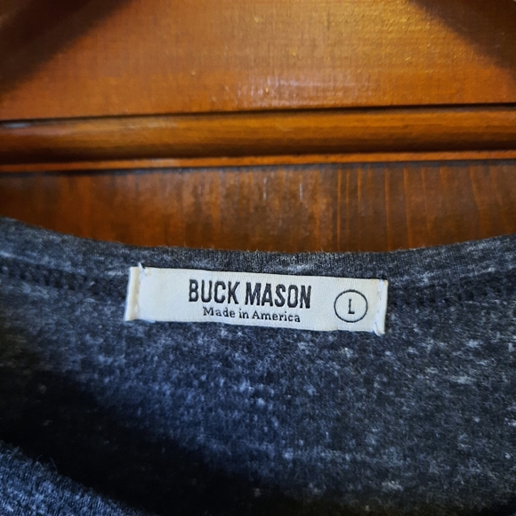 Buck Mason 100% Cotton Curved Hem Tee Black Marled Long Sleeve T-shirt Size L - Picture 7 of 10